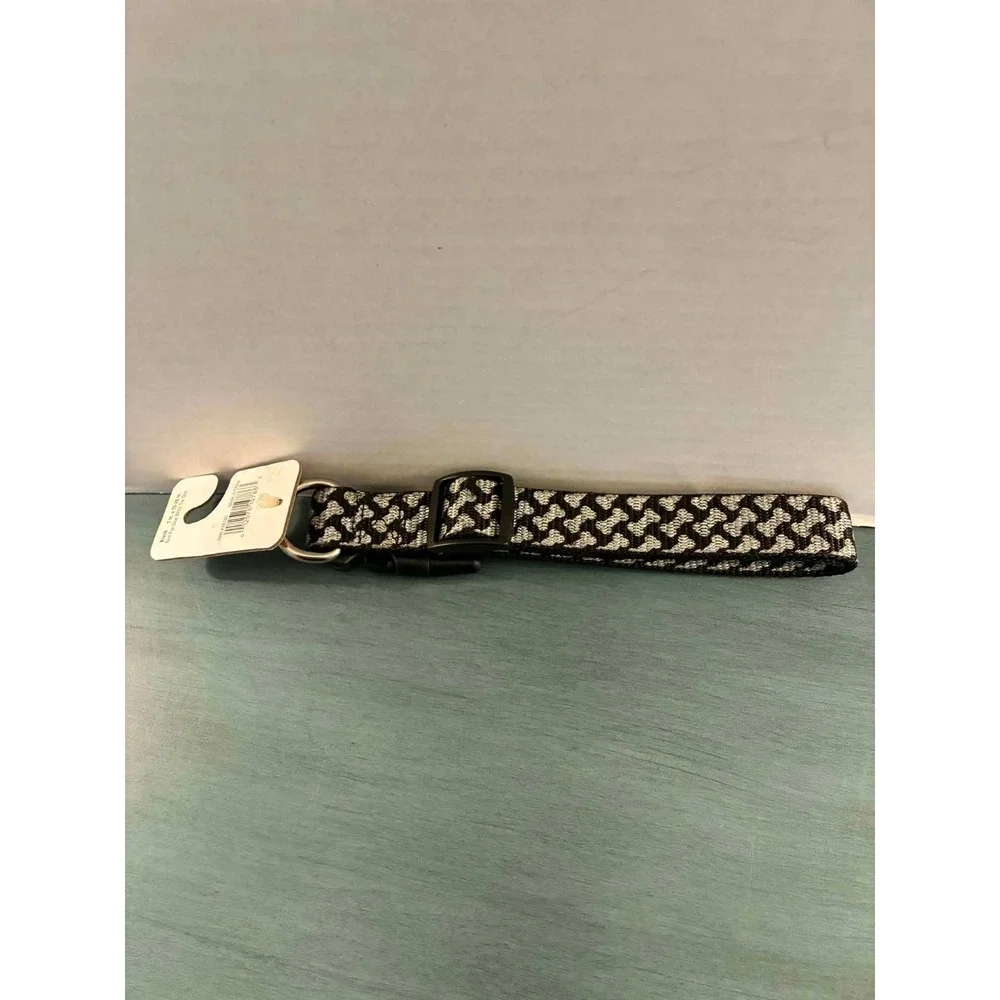 PetWear Dog Collar Large Black New Reflective Bone Pattern 15-26in 48760